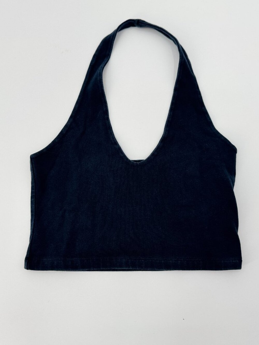 Brandy Melville Blue Ribbed Halter Crop Top One Size V Neck Grunge Y2K Festival